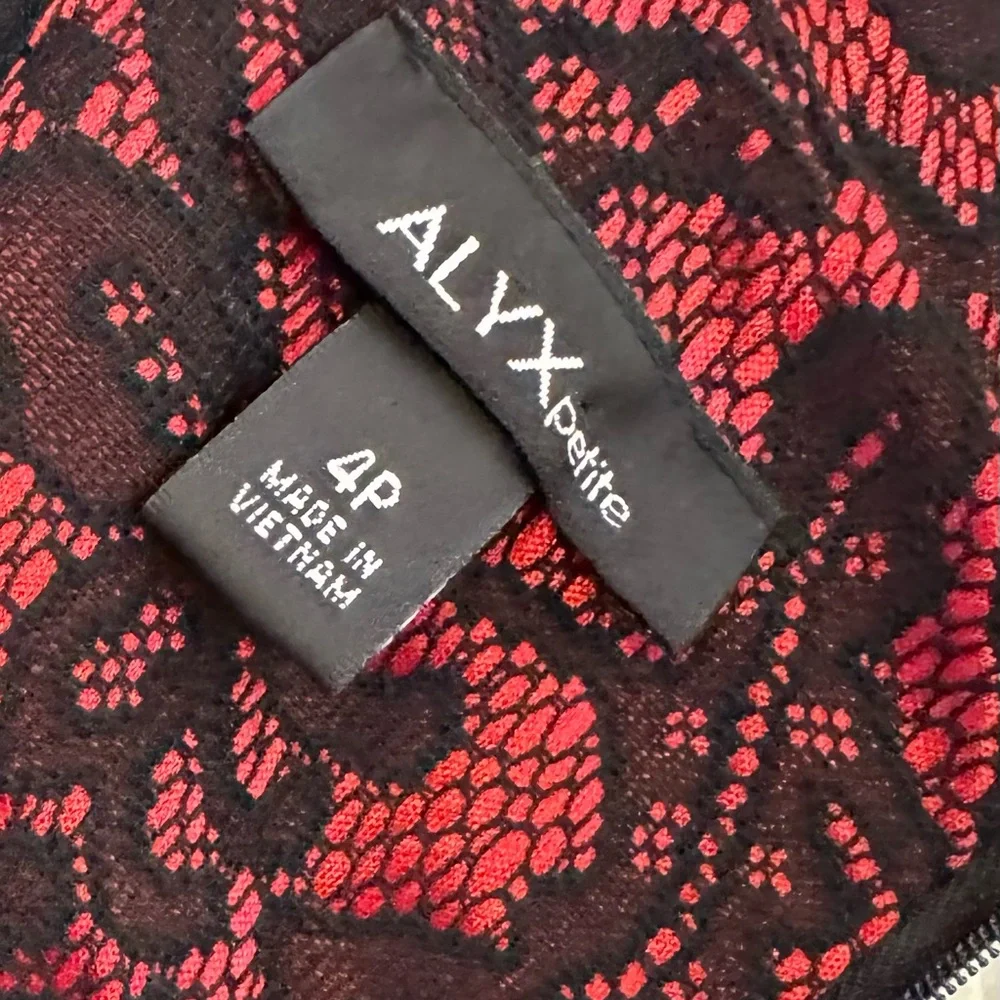 Alyx Petite Red & Black Lace Sheath Dress with Belt | Size 4P - Picture 10 of 11